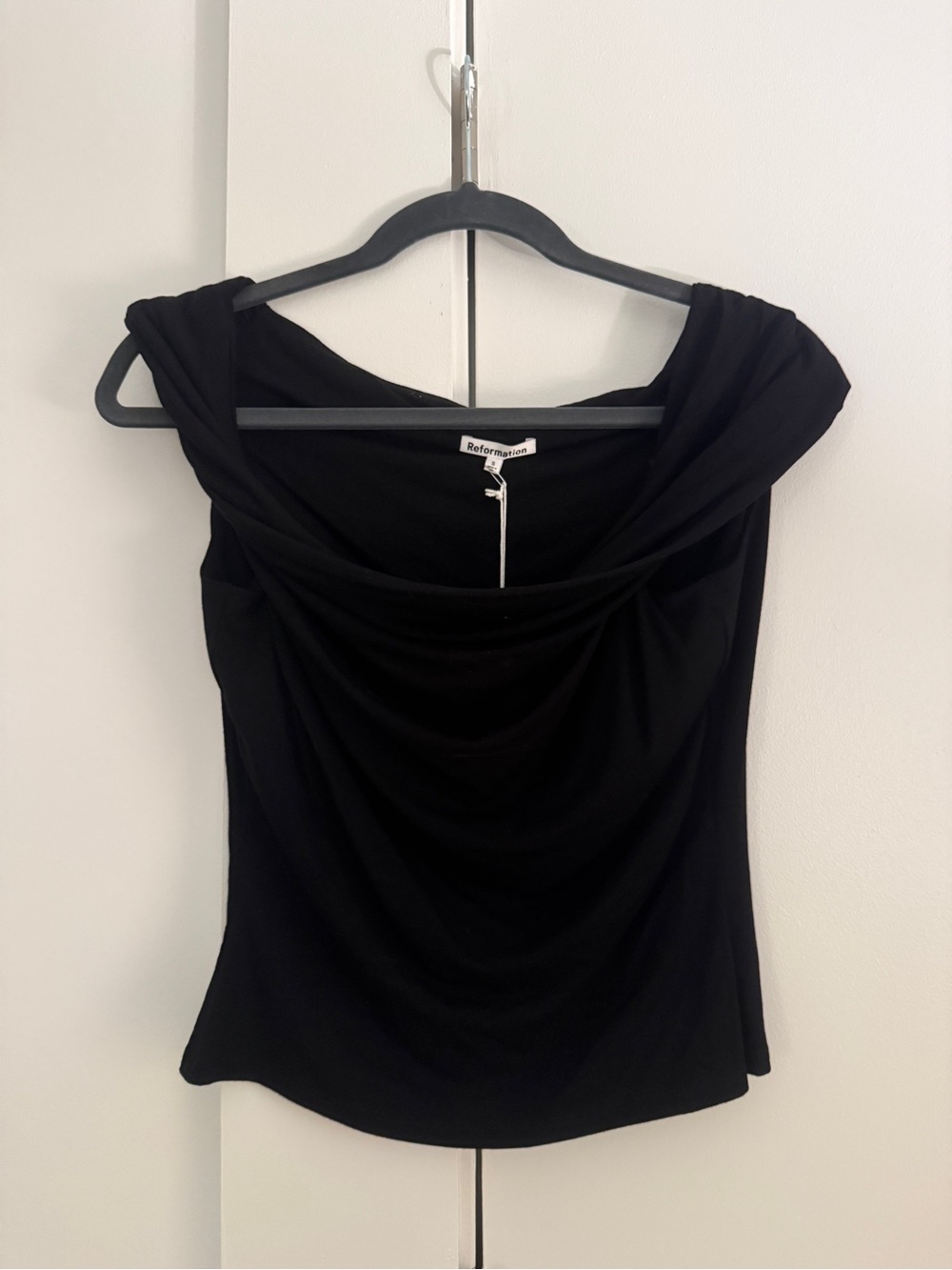 Reformation Black Draped Off-Shoulder Camisole